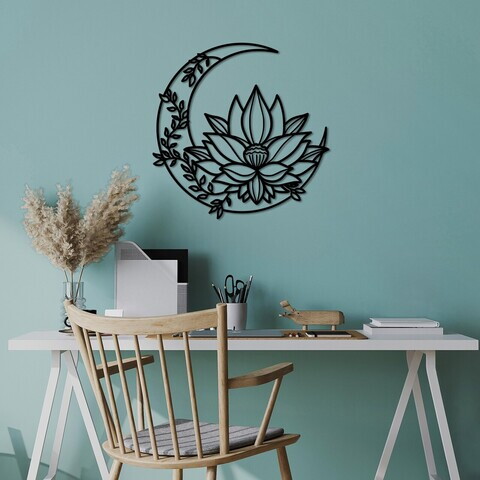 Decoratiune de perete, Flower Moon, Dimensiune: 70 x 70 cm, Negru