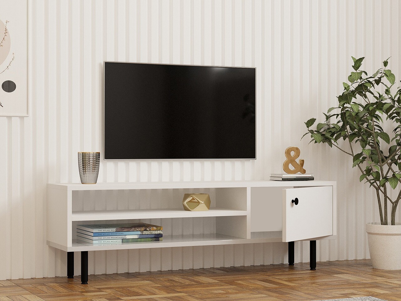 Comoda TV, Puqa Design, Avila, 120x38x30 cm, PAL , Alb - 2 | YEO
