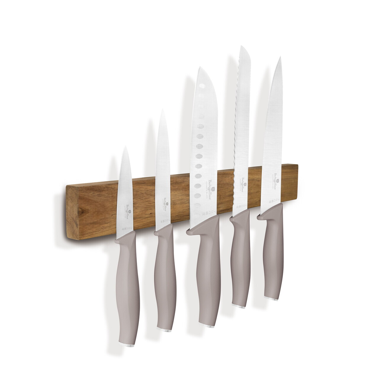 Set 5 cutite cu suport magnetic Berlinger Haus, Taupe, inox/lemn, taupe mat/natur - imagine 7