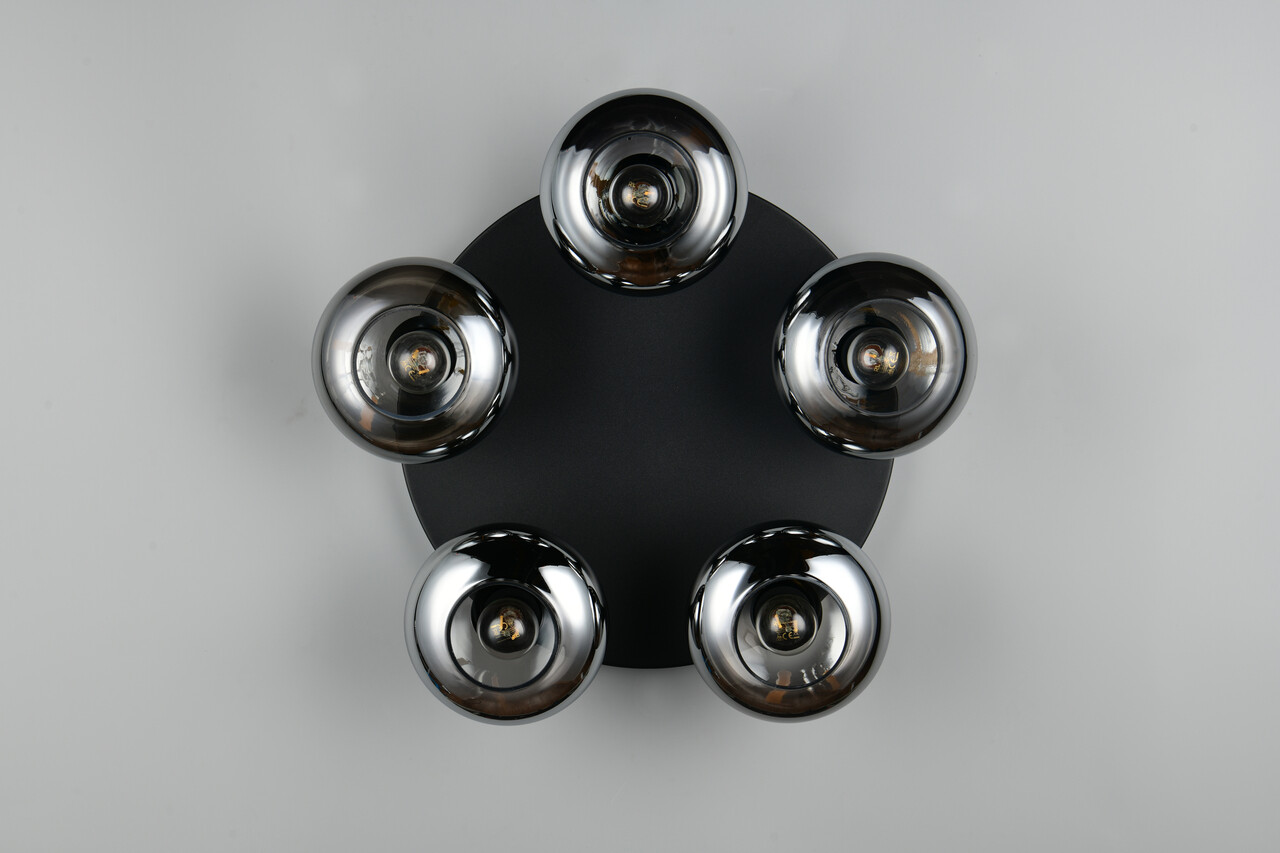 Plafoniera Divina, RL, 49x15 cm, 10W, 5x E14, sticla, negru/gri