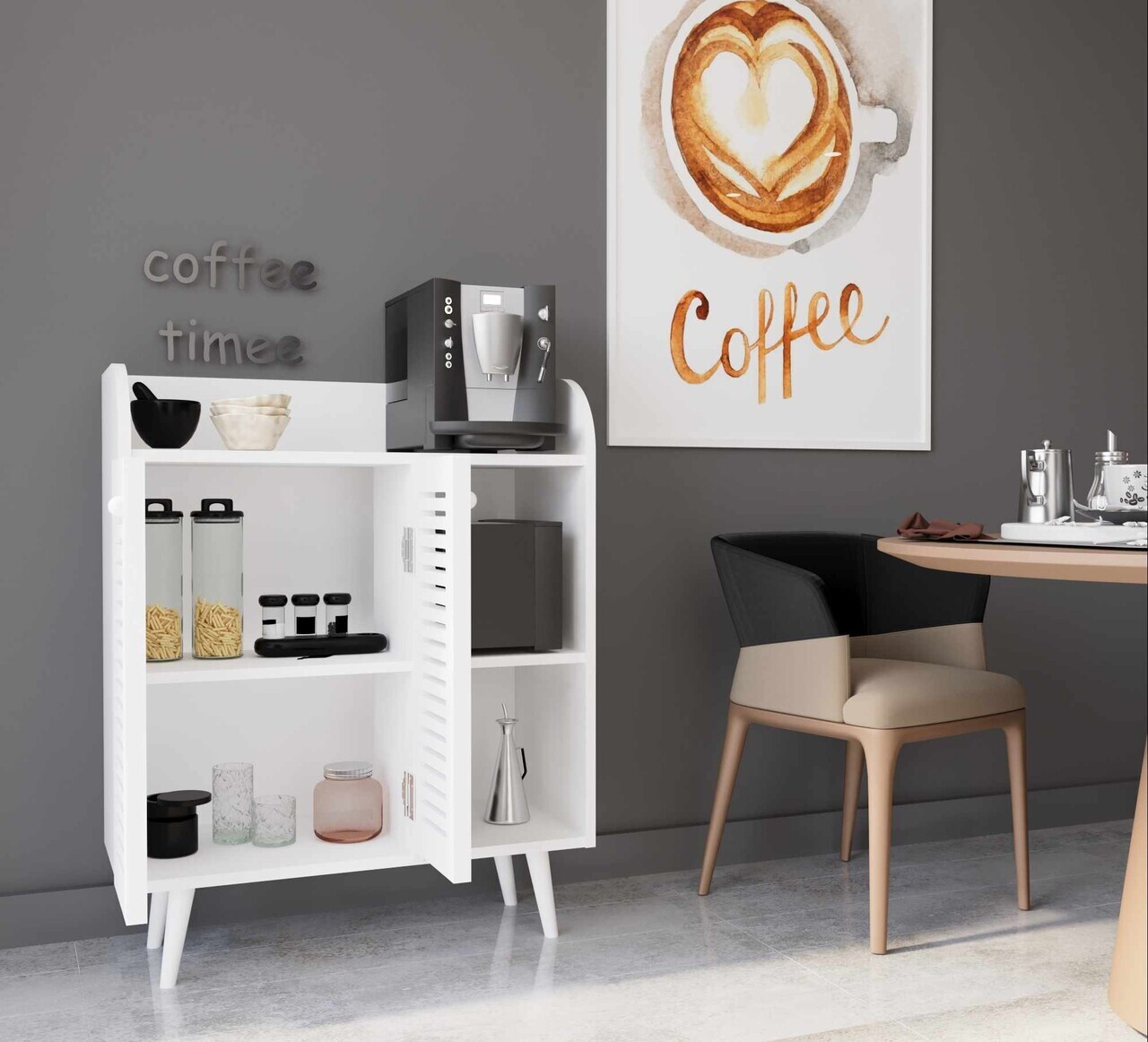 Dulap de bar pentru cafea, Hanah Home, Magnetar, 90x109x40 cm, MDF, Alb - view 2