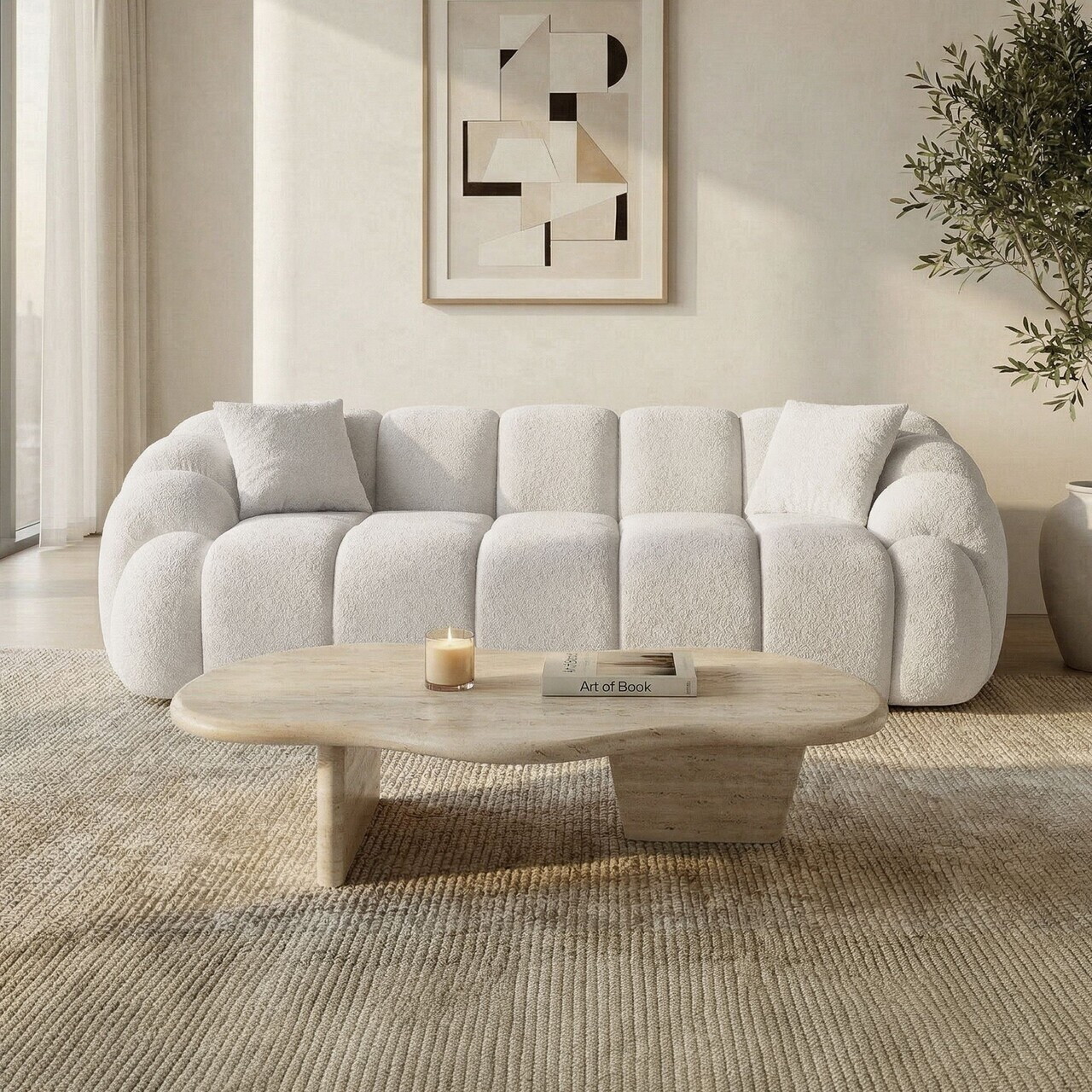 Canapea 3 locuri, Atelier del Sofa, 752EST1129, Lemn de carpen/PAL melaminat, Alb