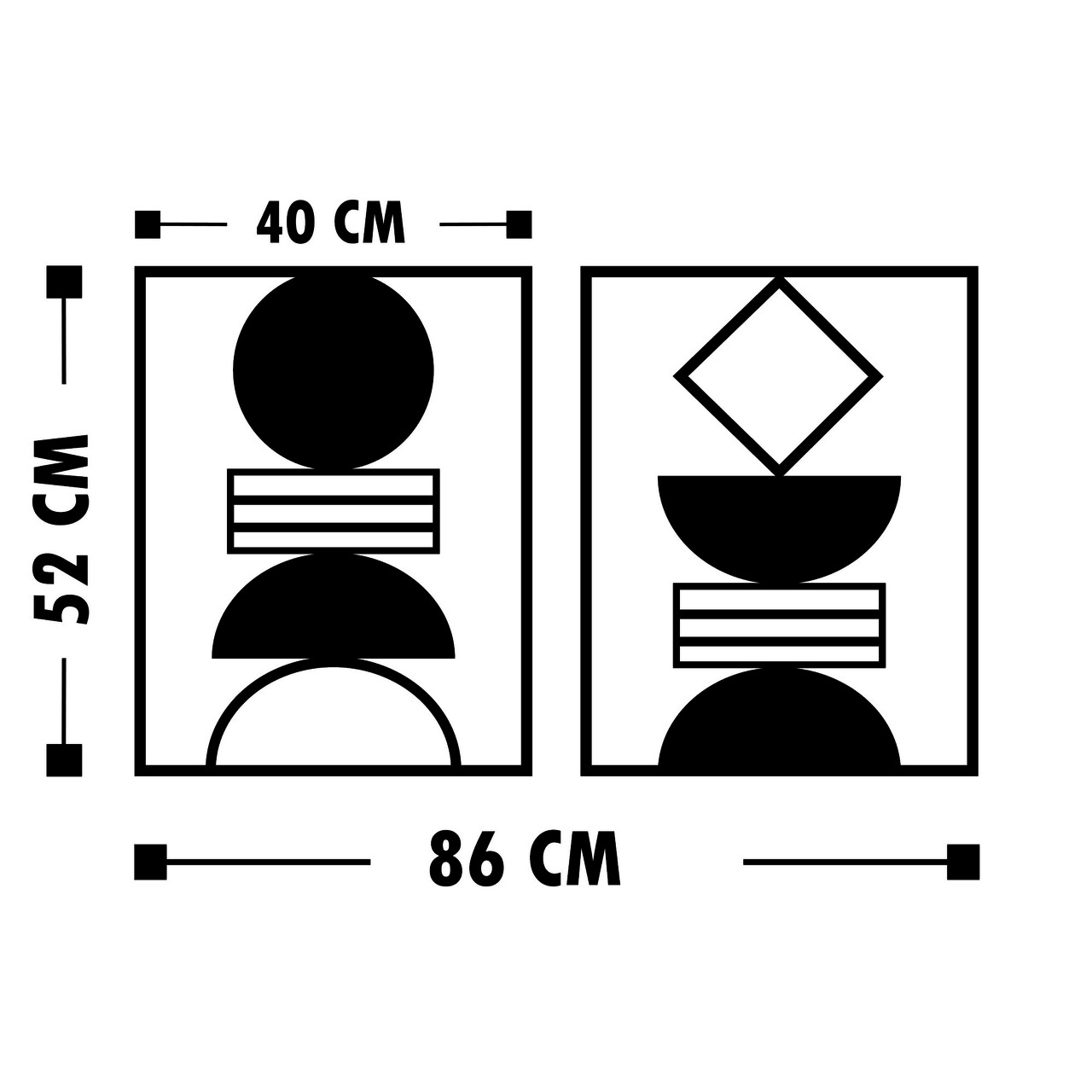 Set 2 decoratiuni de perete, Geometrical 2, Tanelorn, 86x52 cm, metal
