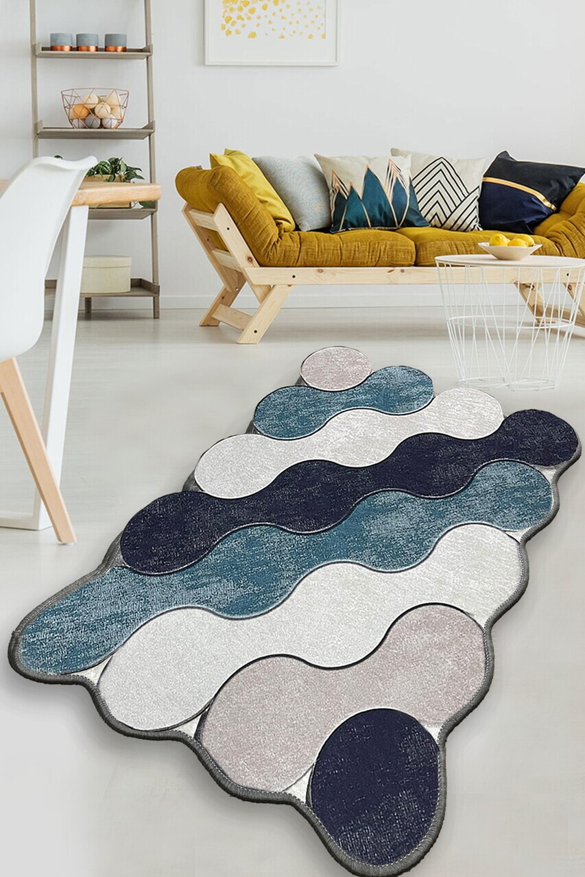 Covor, Circle, 140x190 cm, Albastru / Albastru închis / Alb / Bej