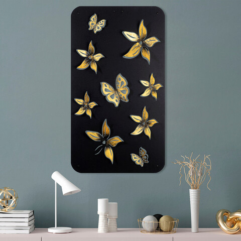 Decoratiune de perete, yuhuan, metal, dimensiune: 40 x 1,5 x 70 cm, negru
