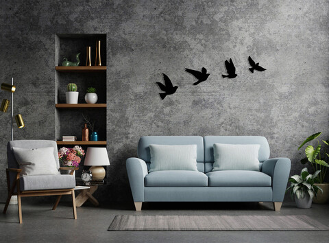 Decoratiune de perete, Birds v2, Metal, 25 x 25 cm, 4 piese, Negru Ledena