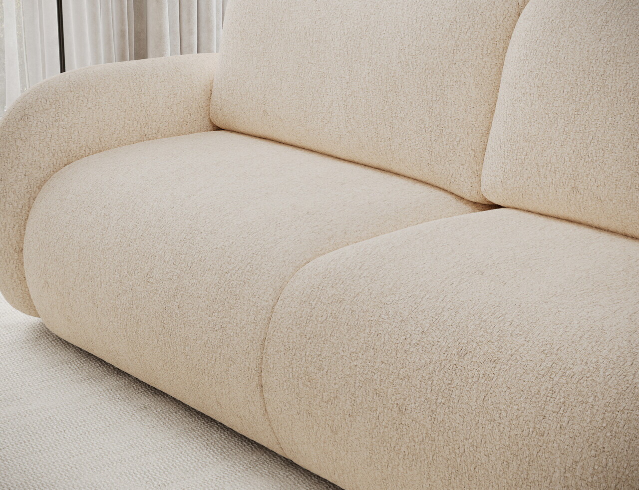 Canapea extensibila 3 locuri ELTAP, Avuela, 250x105x94 cm, lemn/tesatura chenille, bej deschis — imaginea 8