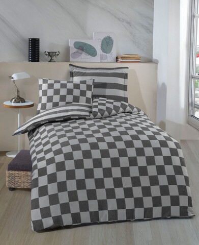 Lenjerie de pat pentru o persoana 2 piese, Kareli Saten - Black, EnLora Home, 70% bumbac/30% poliester