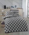 Lenjerie de pat pentru o persoana 2 piese, Kareli Saten - Black, EnLora Home, 70% bumbac/30% poliester