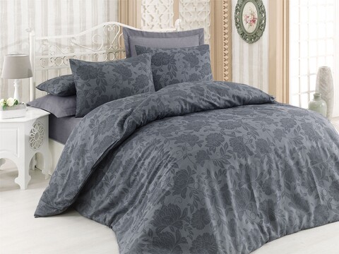 Lenjerie de pat dubla king, 3 piese, 220x240 cm, amestec bumbac, eponj home, jamie, antracit