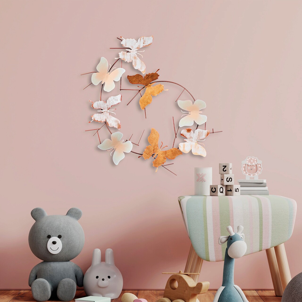 Decoratiune de perete, Butterflies, Metal, 80 x 80 x 4 cm, Multicolor - 1 | YEO
