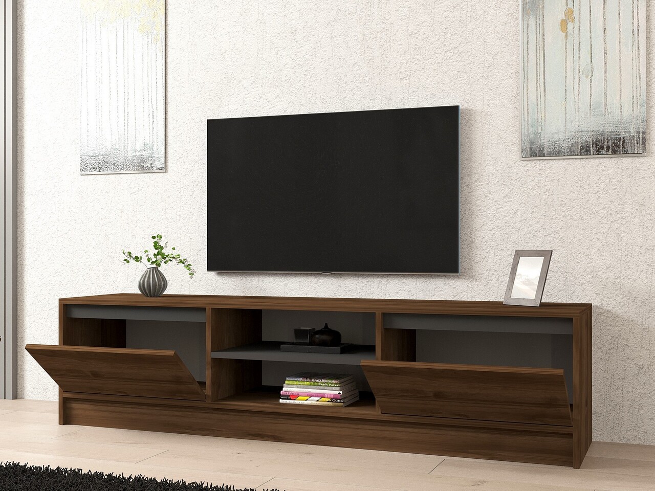 Comoda TV, Puqa Design, Olça, 180x45x40 cm, PAL, Nuc / Antracit - 1 | YEO