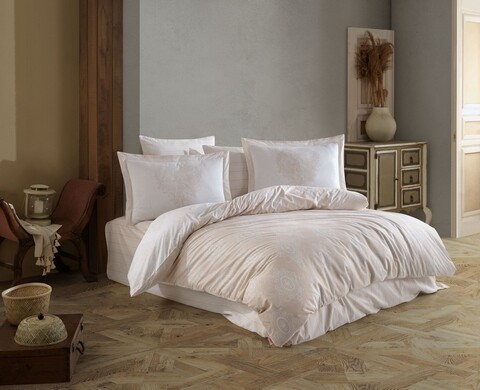 Lenjerie de pat dubla, 4 piese, 200×220 cm, 100% bumbac poplin, Hobby, Rachel, bej /100
