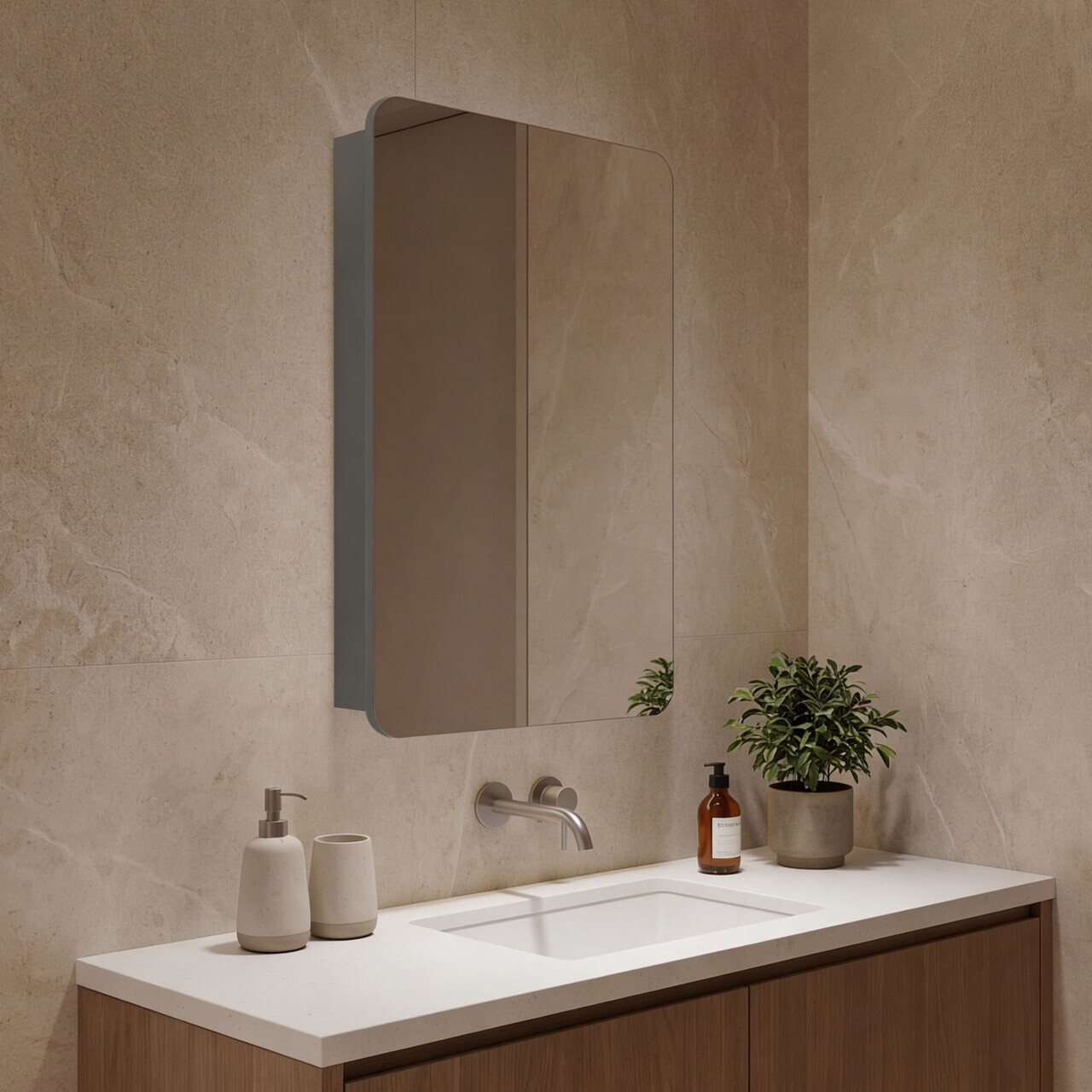 Dulap de baie cu oglindă, Hanah Home, Orbit 50, Gri