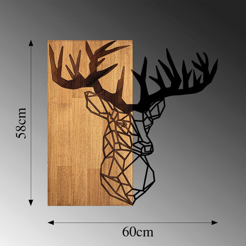 Decoratiune de perete, MA-285, 50% lemn/50% metal, Dimensiune: 58 x 60 cm, Nuc / Negru