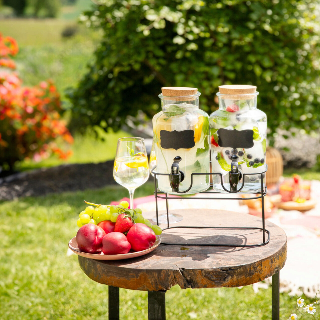 Set 2 dozatoare pentru bauturi cu suport Allos, Homla, 2x2 L, sticla/metal, transparent/negru - 2 | YEO