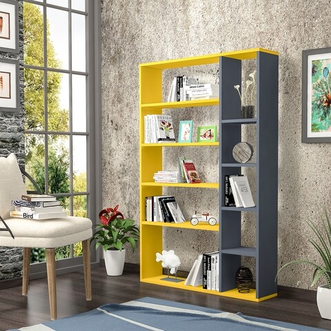 Biblioteca raffline, 96.6x22x150 cm, pal, galben/gri