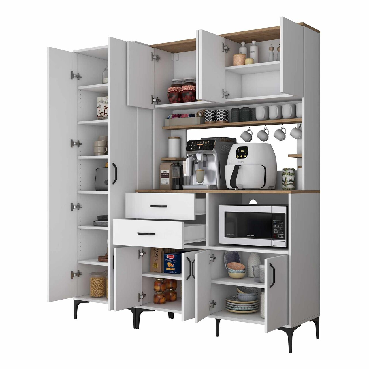 Dulap multifunctional, Hanah Home, JE270, 180x204.2x45 cm, Alb/Maro — imaginea 8