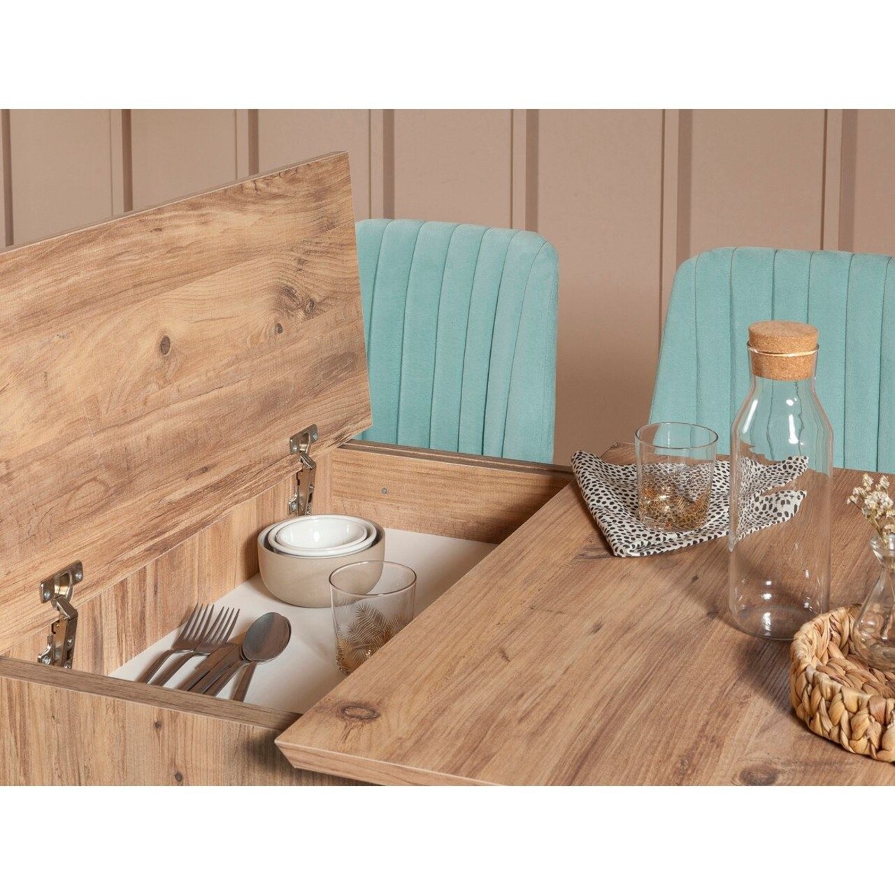 Set masa extensibila si scaune, Hanah Home, Vina 0701, Pin Atlantic / Verde Fistic - imagine 2