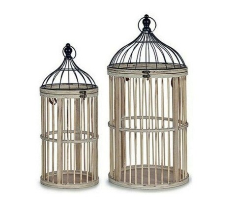 Set 2 colivii decorative Cage Circular, Gift Decor, Ø30 x 61 cm, lemn/metal, natural Gift Decor