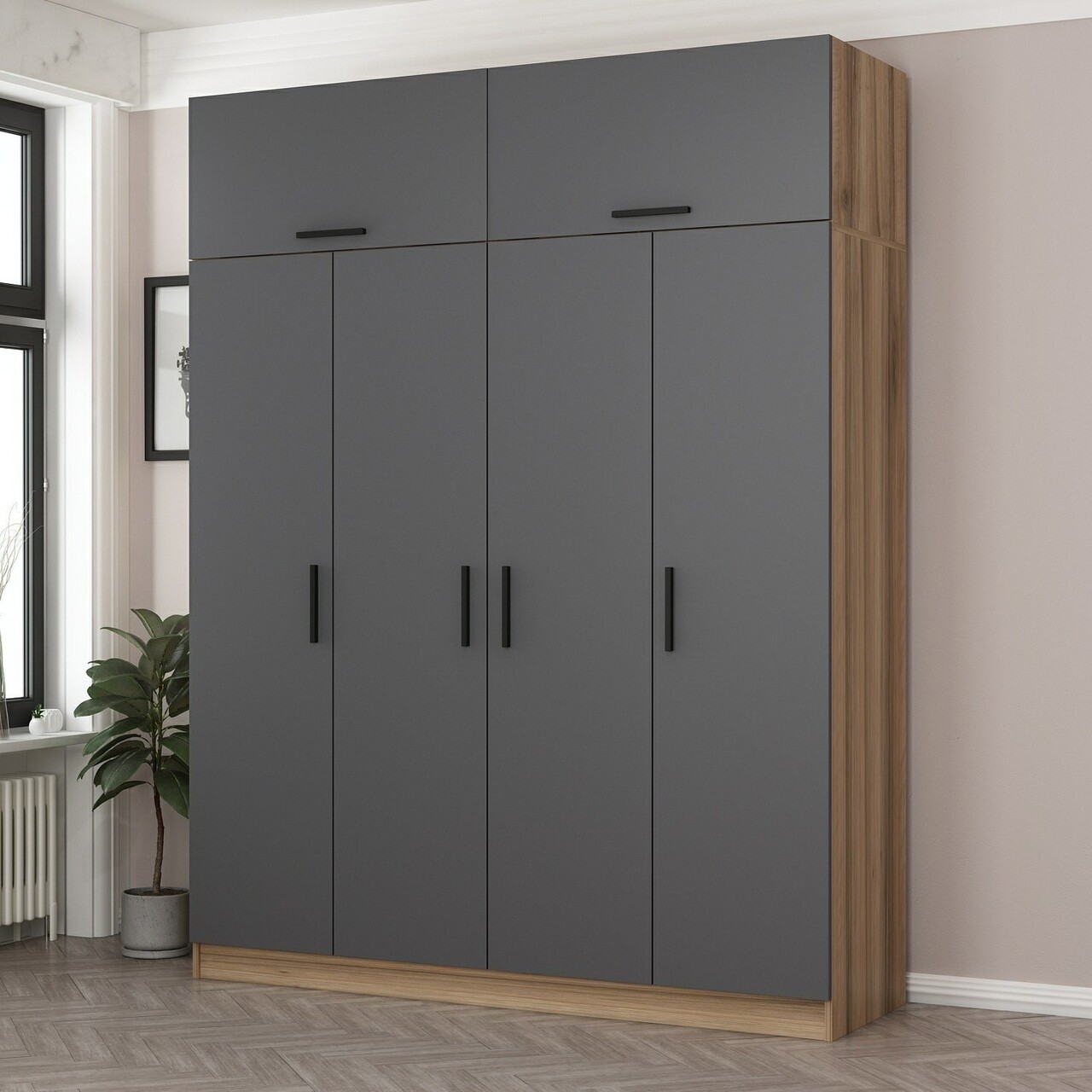 Dulap pentru haine, Minerva, Kale, 180x255x52 cm, PAL, Antracit - 1 | YEO