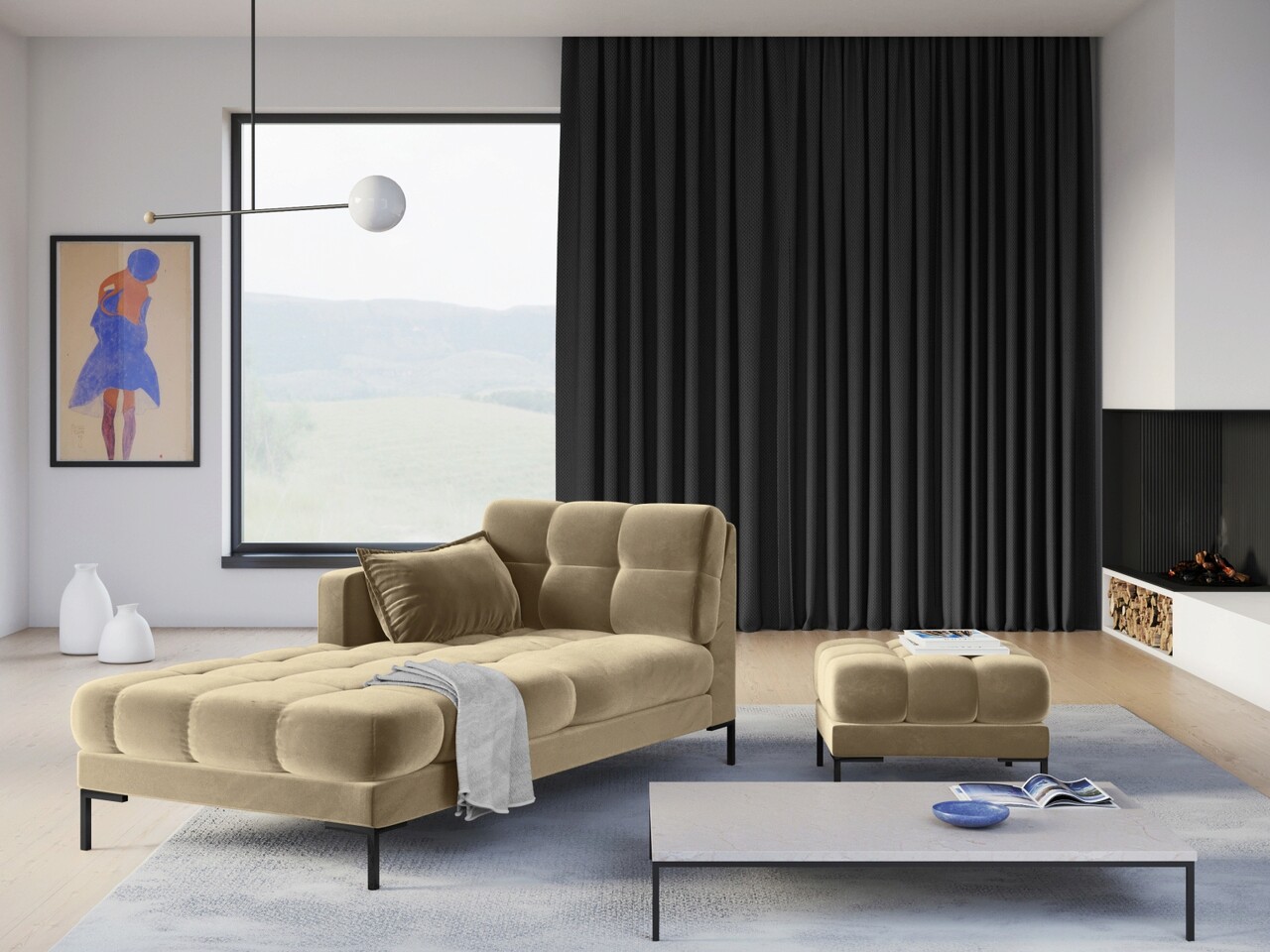 Taburet, Mamaia, Micadoni Home, BL, 60x60x41 cm, catifea, bej - 2 | YEO