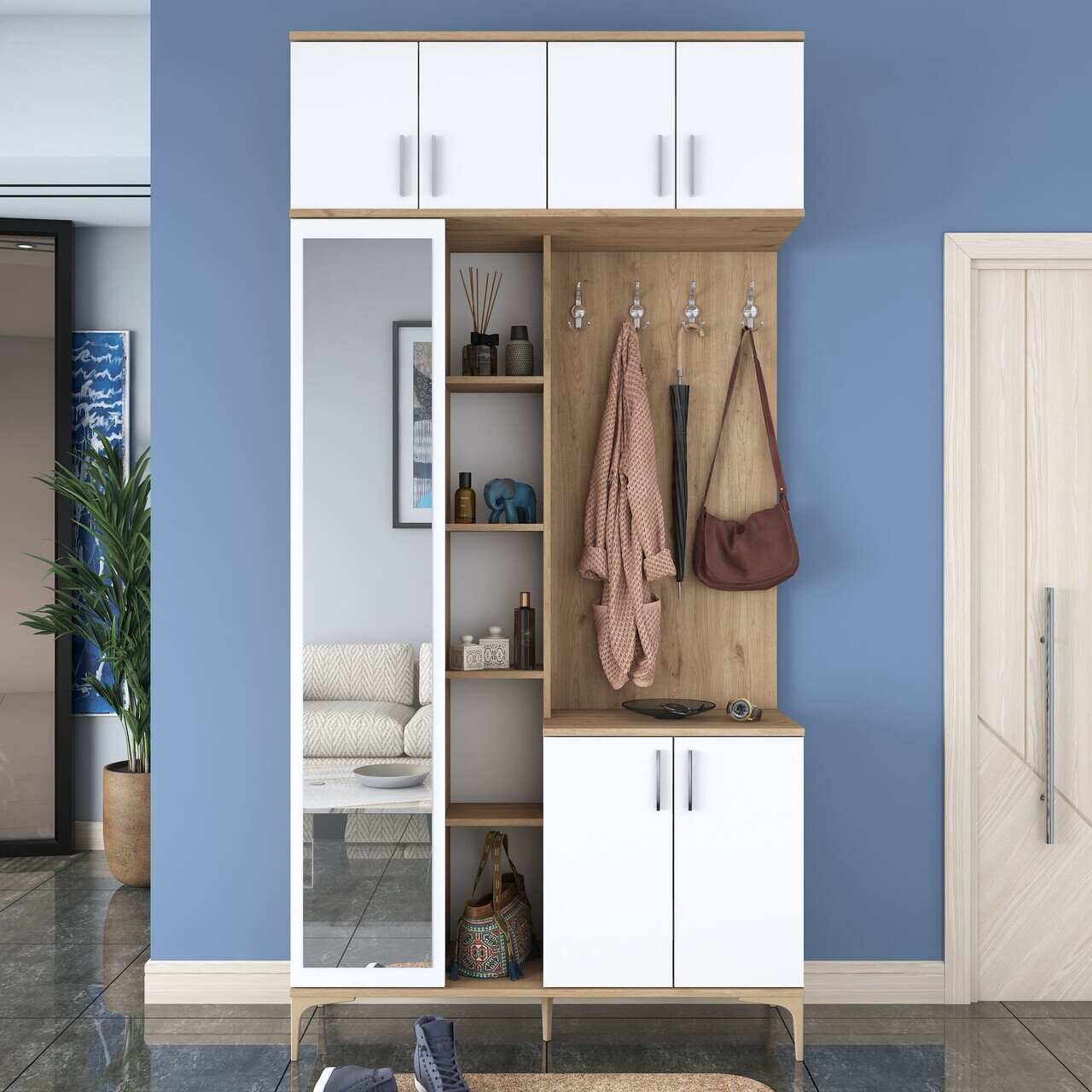 Cuier de perete, Hanah Home, EA120, 120x240x37.5 cm, PAL melaminat, Nuc/Alb - view 2