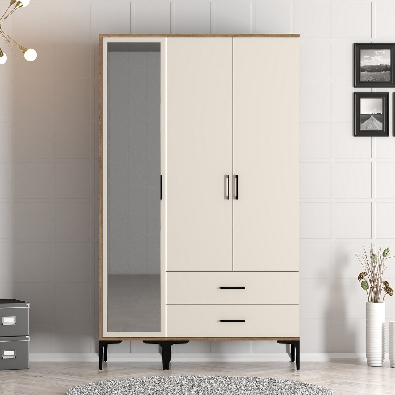Dulap pentru haine, Hommy Craft, Kumsal RT, 120x47.5x201.4 cm, PAL, Maro/Crem - 1 | YEO