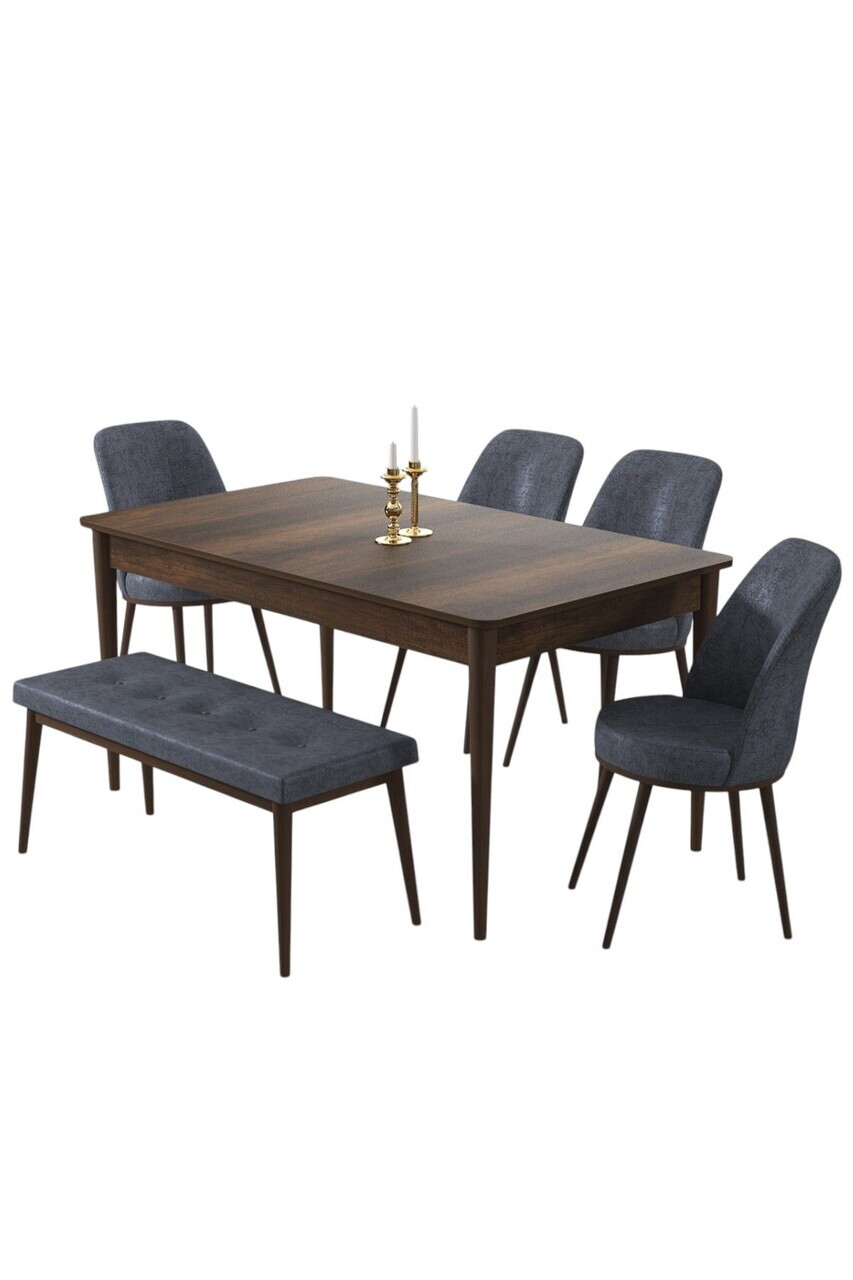 Set masa si 6 scaune, Hanah Home, Pir, Model de lemn baroc / Afumat — imaginea 2