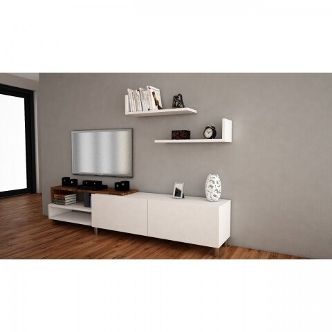 Comoda TV cu raft, Wooden Art, Dizayn White Walnut mezoni.ro