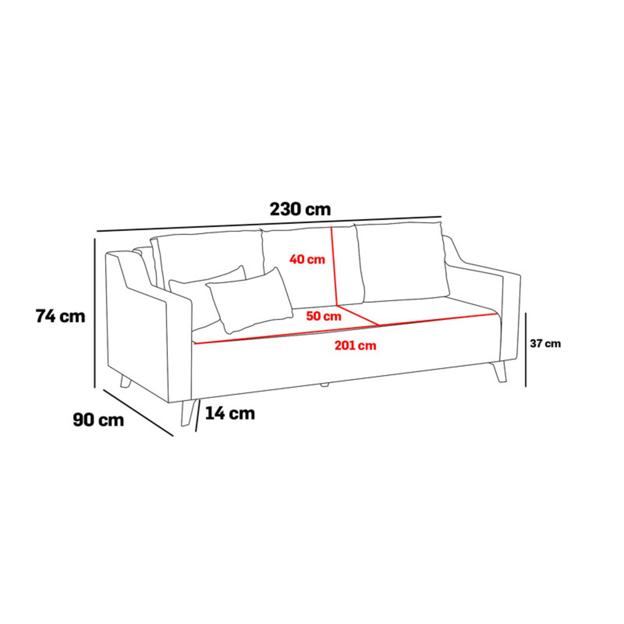 Canapea extensibila 3 locuri PWF-0592, Pakketo, 230x90x74 cm, policoton/lemn de fag, crem