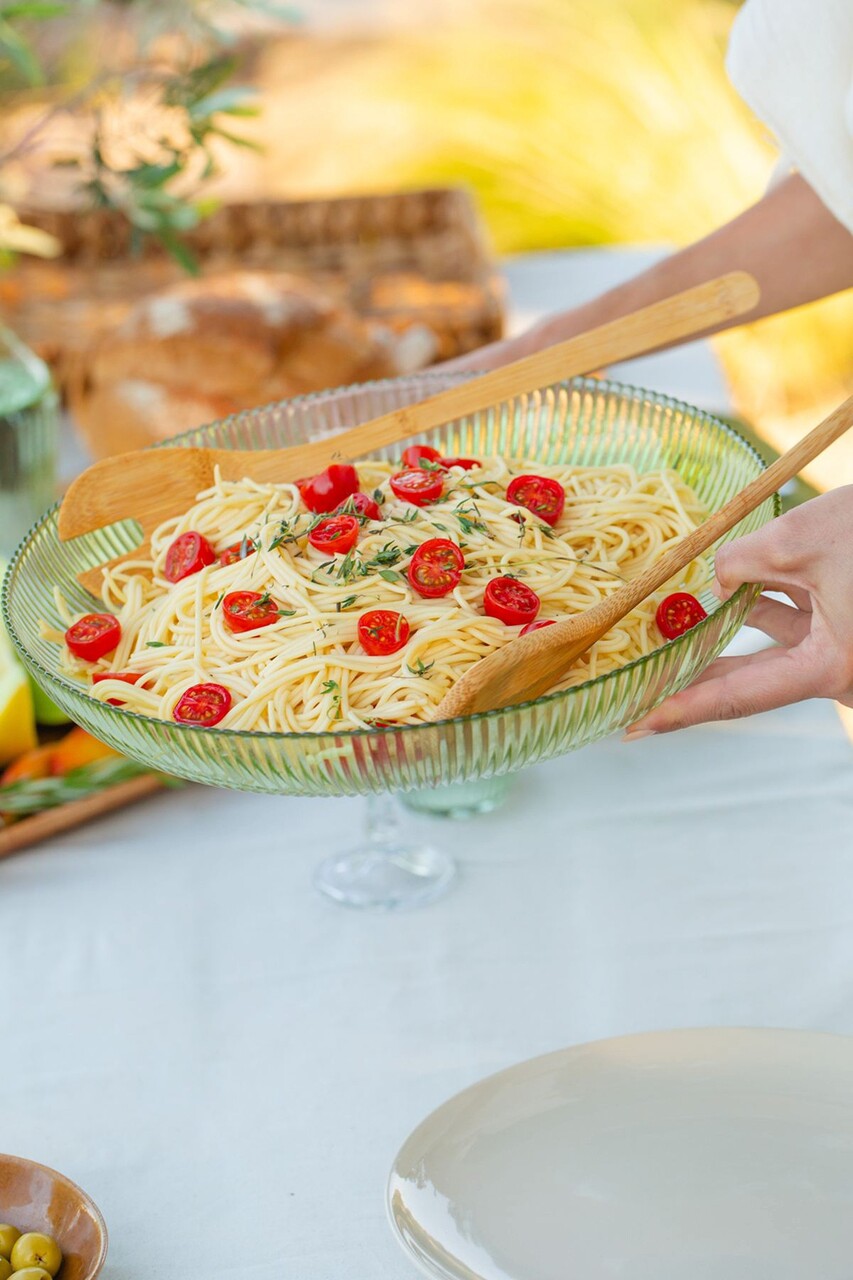 Set bol de salată din sticlă, Hermia, 127RKL1606, Bol mare pentru salată: 30 x 30 x 2,3 cm (1 bucată), Verde - imagine 2