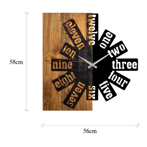 Ceas de perete, Wooden Clock 40, Lemn/metal, Dimensiune: 56 x 3 x 58 cm, Nuc deschis / Negru