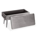Bancheta cu spatiu de depozitare Madison, Versa, 79.5 x 42 x 37.5 cm, catifea/lemn de pin, gri deschis