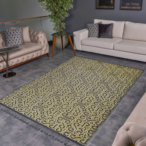 Covor de hol, las monte 3007, 80x150 cm, 60% bumbac;40% fibre acrilice, gri / galben