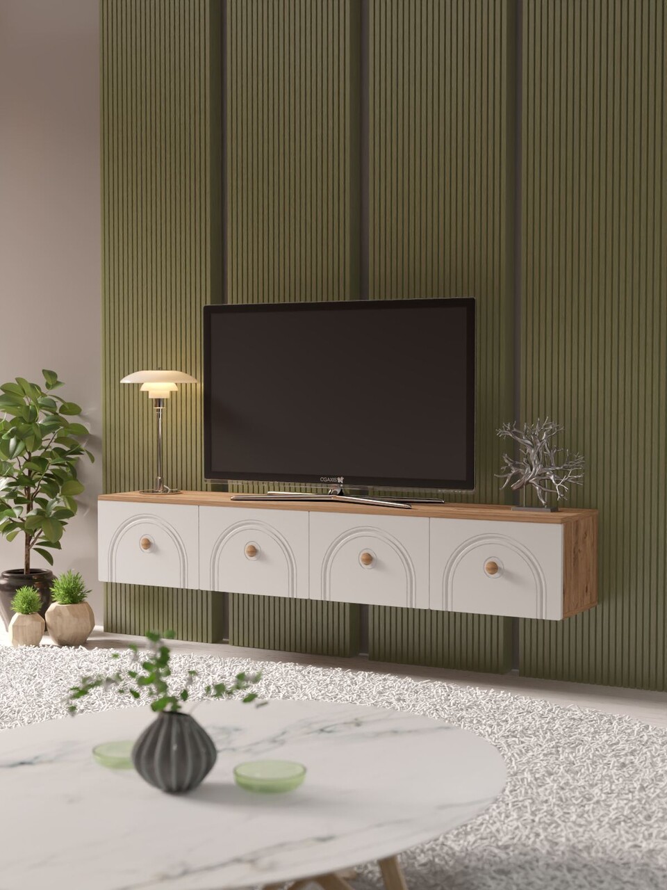 Comoda TV, Hanah Home, Norvia 180, 180x32x35 cm, PAL, Pin Atlantic / Alb - view 4