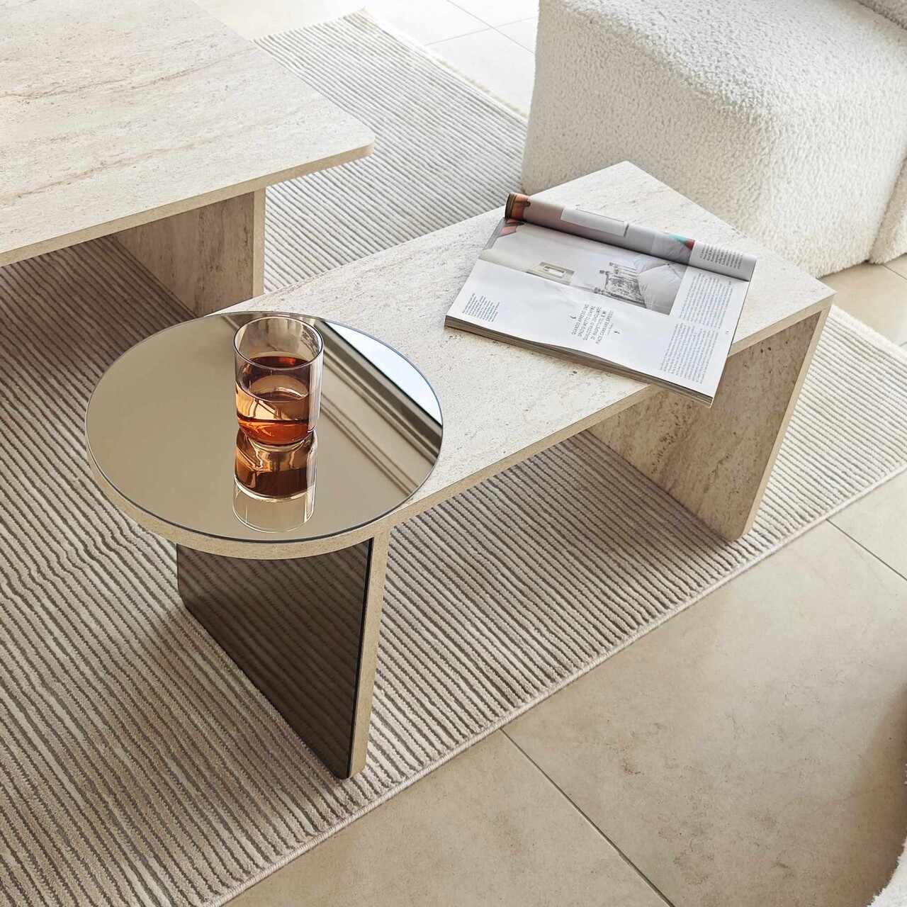 Set masute 2 piese, Hanah Home, Luna, PAL, Travertine / Bronze - imagine 4