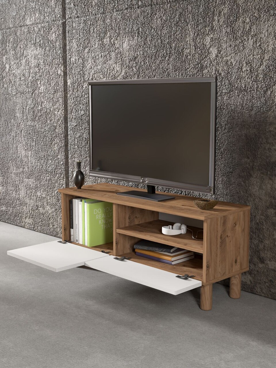 Comoda TV, Hanah Home, Arcera 105, 104x47x35 cm, PAL, Pin Atlantic / Alb - view 3
