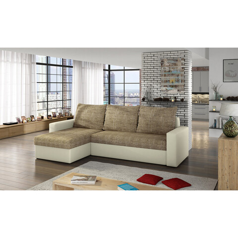 Coltar extensibil reversibil 3 locuri ELTAP, Livio, 237x150x72 cm, lemn/poliester, bej inchis/bej deschis