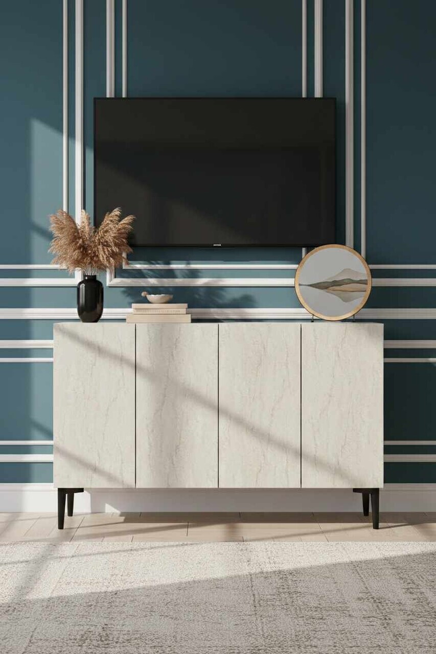 Consola, Hanah Home, Didema 120, 120x79x32 cm, Alb / Travertin — imaginea 2