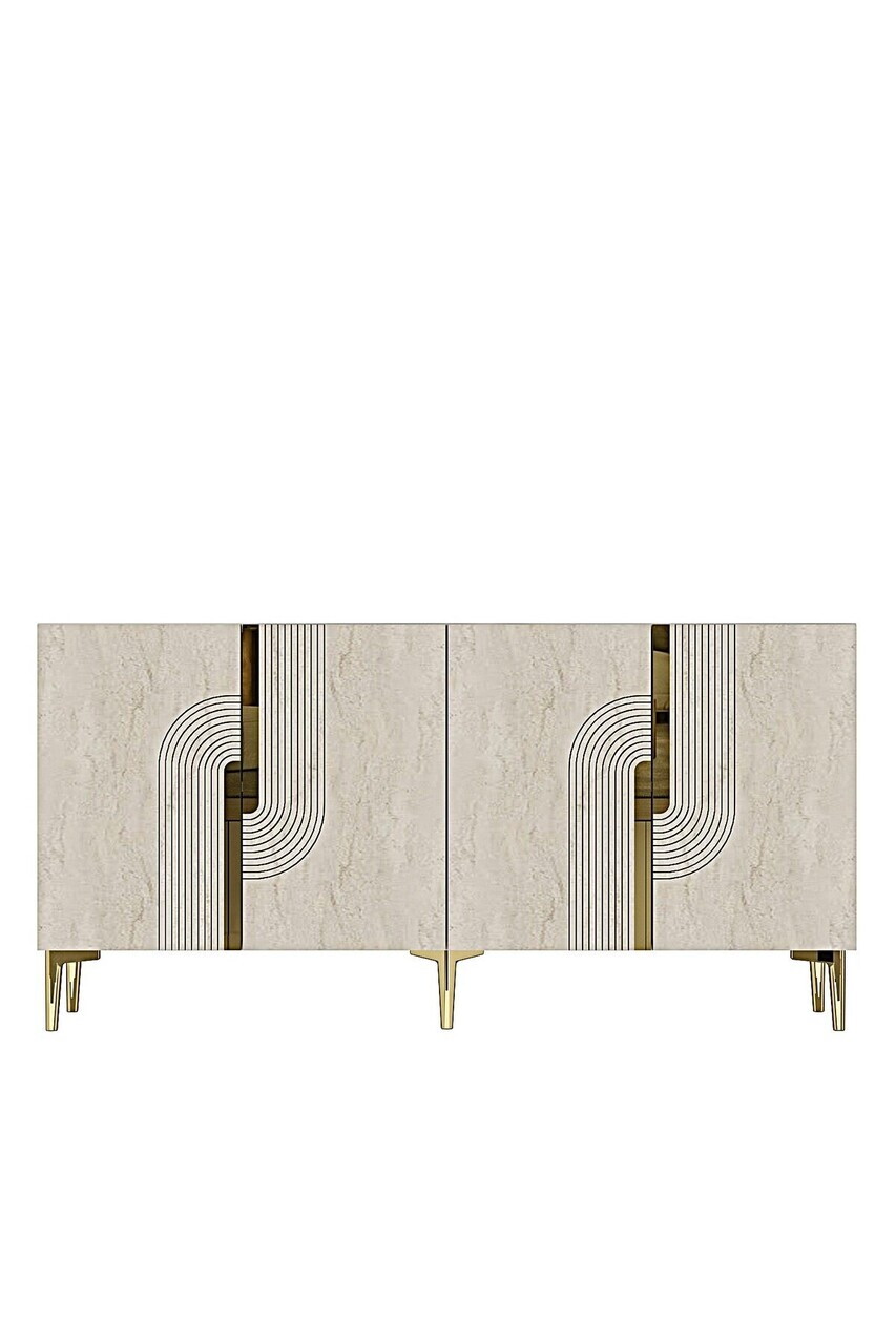 Consola, Hanah Home, Meyra 180, 180x75x32 cm, White / Travertine / Gold — imaginea 4