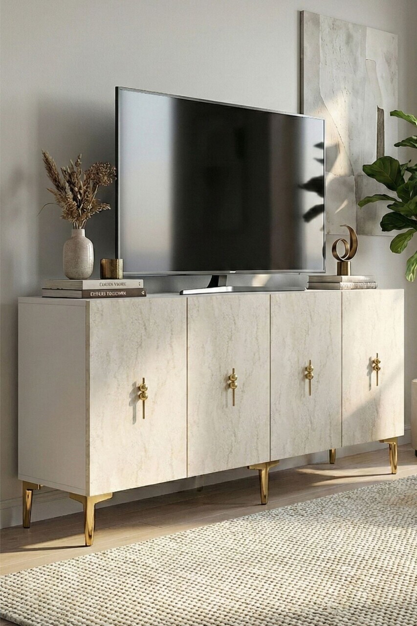 Consola, Hanah Home, Salkım 150, 125x75x32 cm, White / Travertine / Gold — imaginea 3