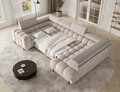 Coltar extensibil dreapta 3 locuri ELTAP, RT-18ROY, Fectory, 346x205x93 cm, lemn/poliester, bej deschis