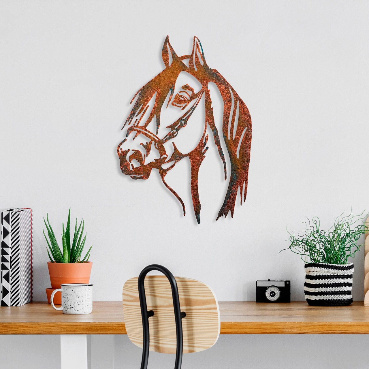 Decoratiune de perete, Horse, Metal, 38 x 53 cm, Multicolor