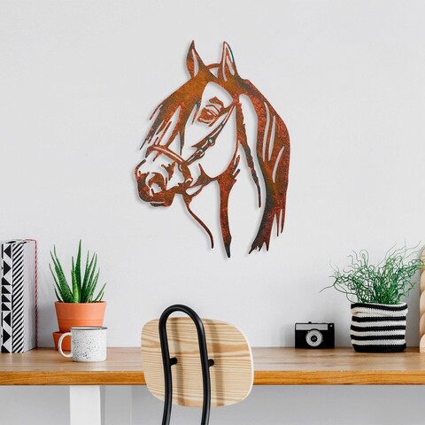 Decoratiune de perete, Horse, Metal, 38 x 53 cm, Multicolor