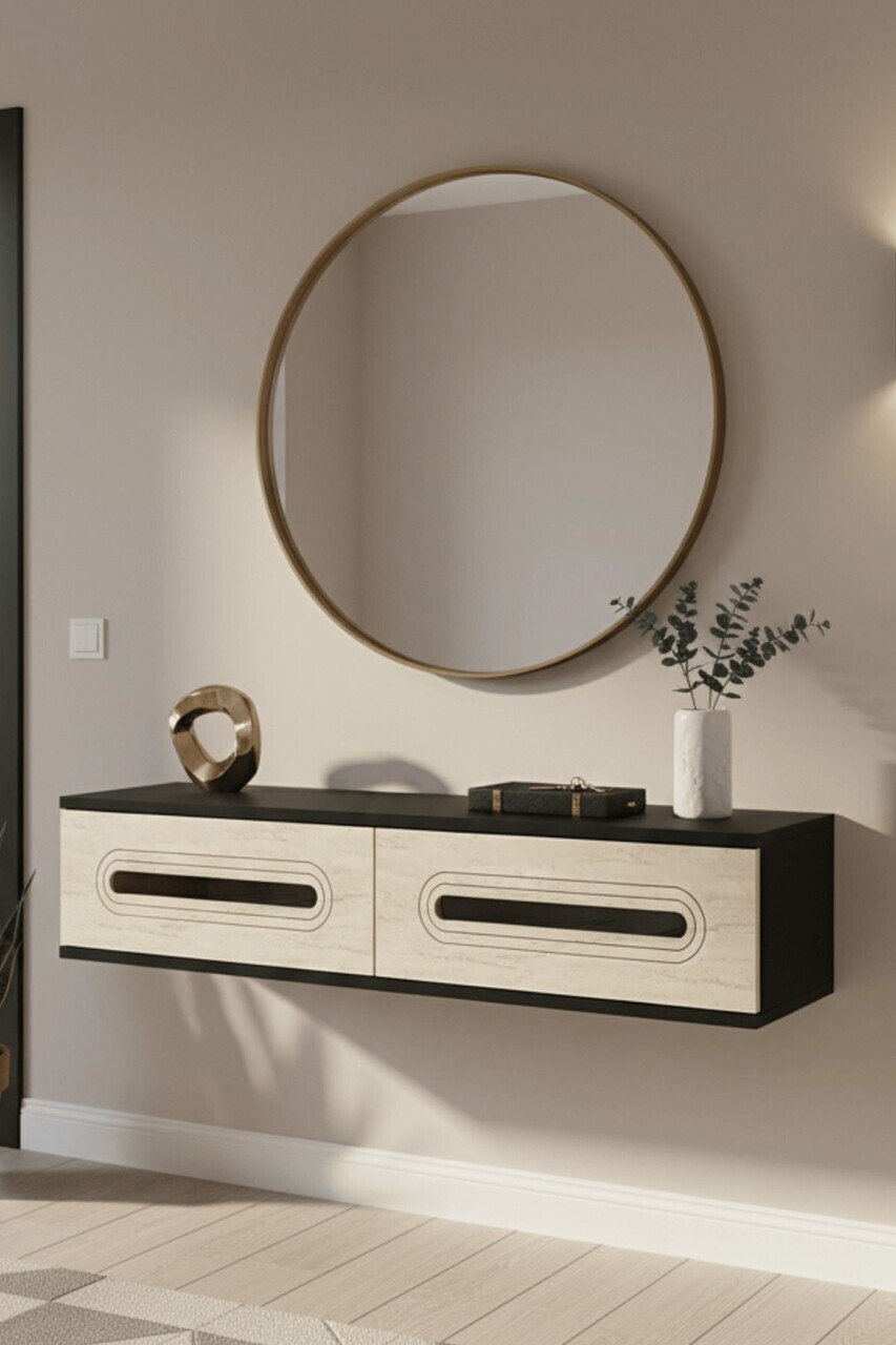 Dulap, Hanah Home, Rany 120, 120x25.5x29.6 cm, Antracit / Travertin / Argint — imaginea 2