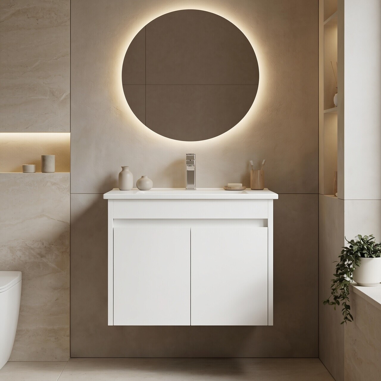 Dulap de baie cu chiuvetă, Hanah Home, Arno 65, Alb