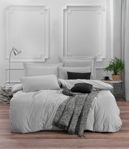 Lenjerie de pat dubla king (de), 3 piese, fresh color - light grey, mijolnir, bumbac ranforce