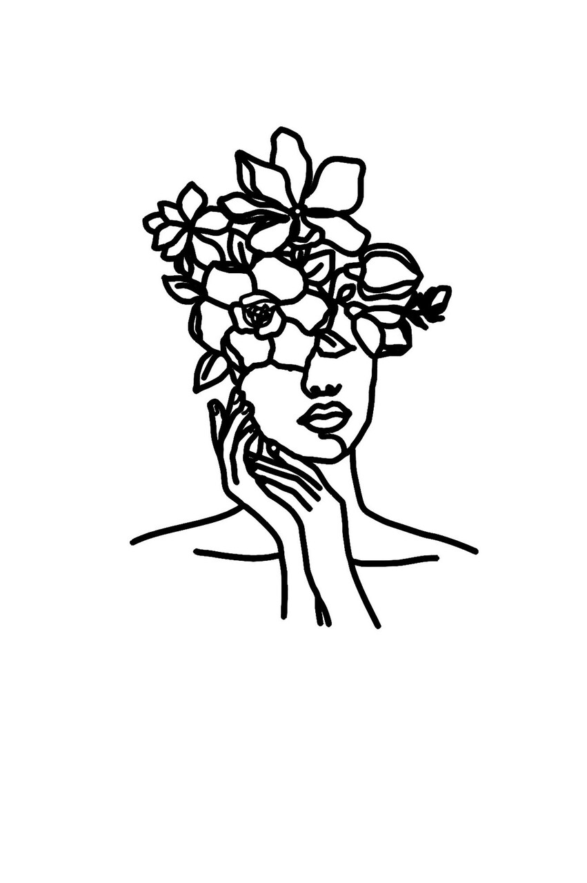 Decoratiune de perete, Woman with Flower, Metal, 30 x 30 cm, Negru - 2 | YEO