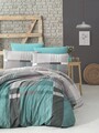 Lenjerie de pat dubla King Quilt(FR) Estela, Victoria, 3 piese, 240x220 cm, bumbac ranforce, turcoaz